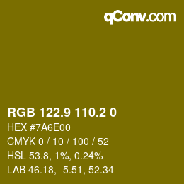 カラーコード: RGB 122.9 110.2 0 | qconv.com