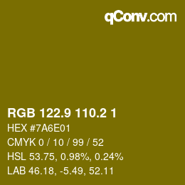 カラーコード: RGB 122.9 110.2 1 | qconv.com