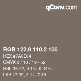 Color code: RGB 122.9 110.2 100 | qconv.com