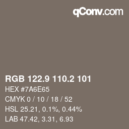 Color code: RGB 122.9 110.2 101 | qconv.com