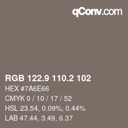 Color code: RGB 122.9 110.2 102 | qconv.com