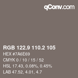 Color code: RGB 122.9 110.2 105 | qconv.com