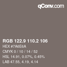 Color code: RGB 122.9 110.2 106 | qconv.com
