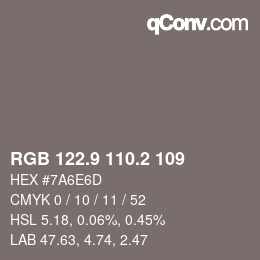 Color code: RGB 122.9 110.2 109 | qconv.com