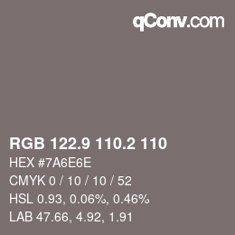 Color code: RGB 122.9 110.2 110 | qconv.com