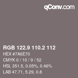 カラーコード: RGB 122.9 110.2 112 | qconv.com