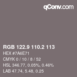カラーコード: RGB 122.9 110.2 113 | qconv.com