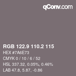 Color code: RGB 122.9 110.2 115 | qconv.com
