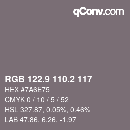 Color code: RGB 122.9 110.2 117 | qconv.com