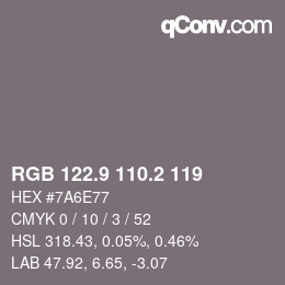 Color code: RGB 122.9 110.2 119 | qconv.com