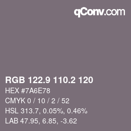 Color code: RGB 122.9 110.2 120 | qconv.com