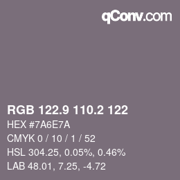 Código de color: RGB 122.9 110.2 122 | qconv.com
