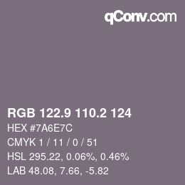 Farbcode: RGB 122.9 110.2 124 | qconv.com