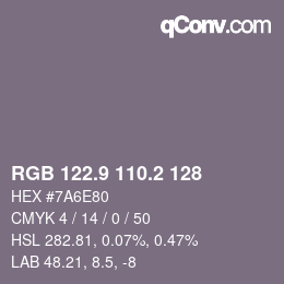 カラーコード: RGB 122.9 110.2 128 | qconv.com
