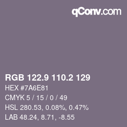 Color code: RGB 122.9 110.2 129 | qconv.com