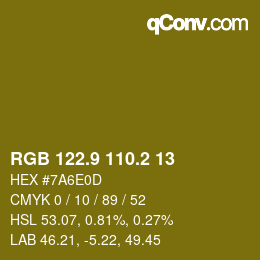 カラーコード: RGB 122.9 110.2 13 | qconv.com