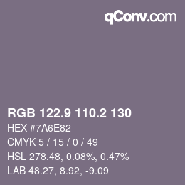 カラーコード: RGB 122.9 110.2 130 | qconv.com