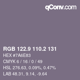 Farbcode: RGB 122.9 110.2 131 | qconv.com
