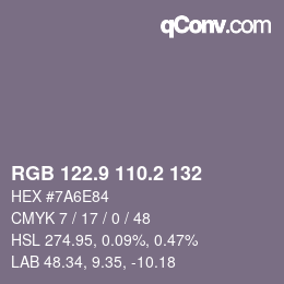 Color code: RGB 122.9 110.2 132 | qconv.com