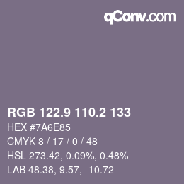 カラーコード: RGB 122.9 110.2 133 | qconv.com