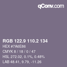 Color code: RGB 122.9 110.2 134 | qconv.com