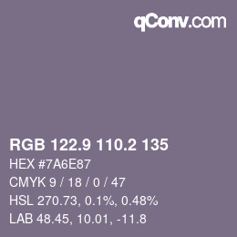 カラーコード: RGB 122.9 110.2 135 | qconv.com