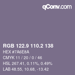Color code: RGB 122.9 110.2 138 | qconv.com