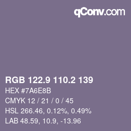 Color code: RGB 122.9 110.2 139 | qconv.com