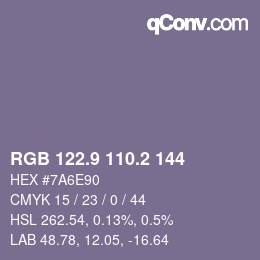 Color code: RGB 122.9 110.2 144 | qconv.com