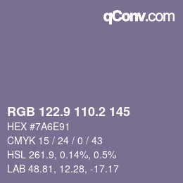 カラーコード: RGB 122.9 110.2 145 | qconv.com