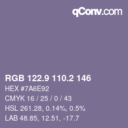カラーコード: RGB 122.9 110.2 146 | qconv.com