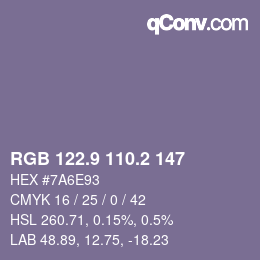 カラーコード: RGB 122.9 110.2 147 | qconv.com