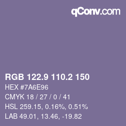 Color code: RGB 122.9 110.2 150 | qconv.com