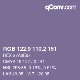 カラーコード: RGB 122.9 110.2 151 | qconv.com