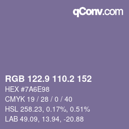 カラーコード: RGB 122.9 110.2 152 | qconv.com