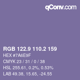 カラーコード: RGB 122.9 110.2 159 | qconv.com