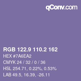 カラーコード: RGB 122.9 110.2 162 | qconv.com