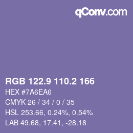 Color code: RGB 122.9 110.2 166 | qconv.com