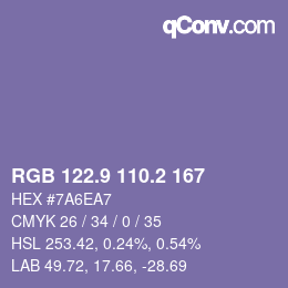 カラーコード: RGB 122.9 110.2 167 | qconv.com