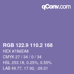 カラーコード: RGB 122.9 110.2 168 | qconv.com