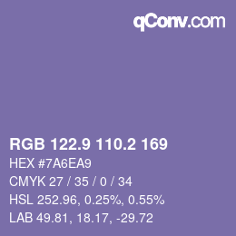 カラーコード: RGB 122.9 110.2 169 | qconv.com