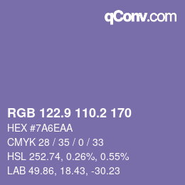 Color code: RGB 122.9 110.2 170 | qconv.com