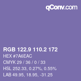 カラーコード: RGB 122.9 110.2 172 | qconv.com