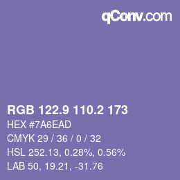 カラーコード: RGB 122.9 110.2 173 | qconv.com