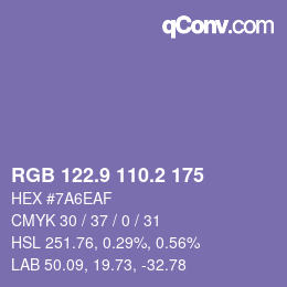 Color code: RGB 122.9 110.2 175 | qconv.com