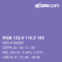 カラーコード: RGB 122.9 110.2 183 | qconv.com