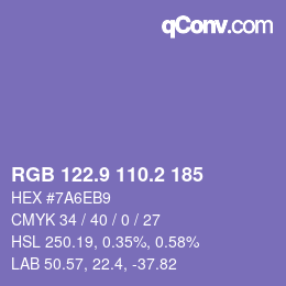 カラーコード: RGB 122.9 110.2 185 | qconv.com