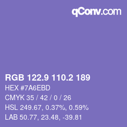 カラーコード: RGB 122.9 110.2 189 | qconv.com