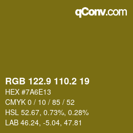 カラーコード: RGB 122.9 110.2 19 | qconv.com