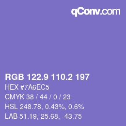 カラーコード: RGB 122.9 110.2 197 | qconv.com
